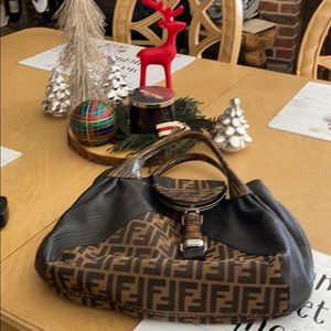 FENDI Authentic purse dark brown & taupe silver.